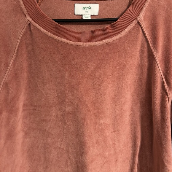 Aerie Real Obsessed Oversized Velour Sweatshirt Size Large Relic Pullover Rust - Picture 6 of 9